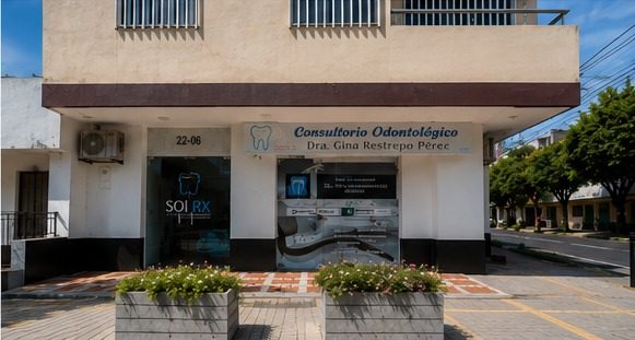 Entrada del consultorio SOI RX, Dra. Gina Restrepo Pérez
