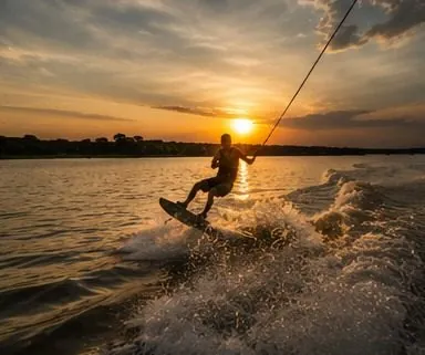 Silueta de wakeboard al atardecer