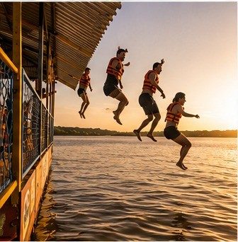 Grupo saltando al agua desde el Planchón