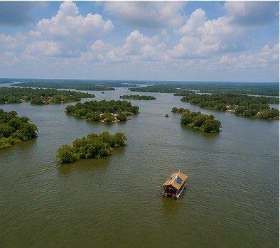 Vista aérea de la ciénaga San Silvestre con sus islas